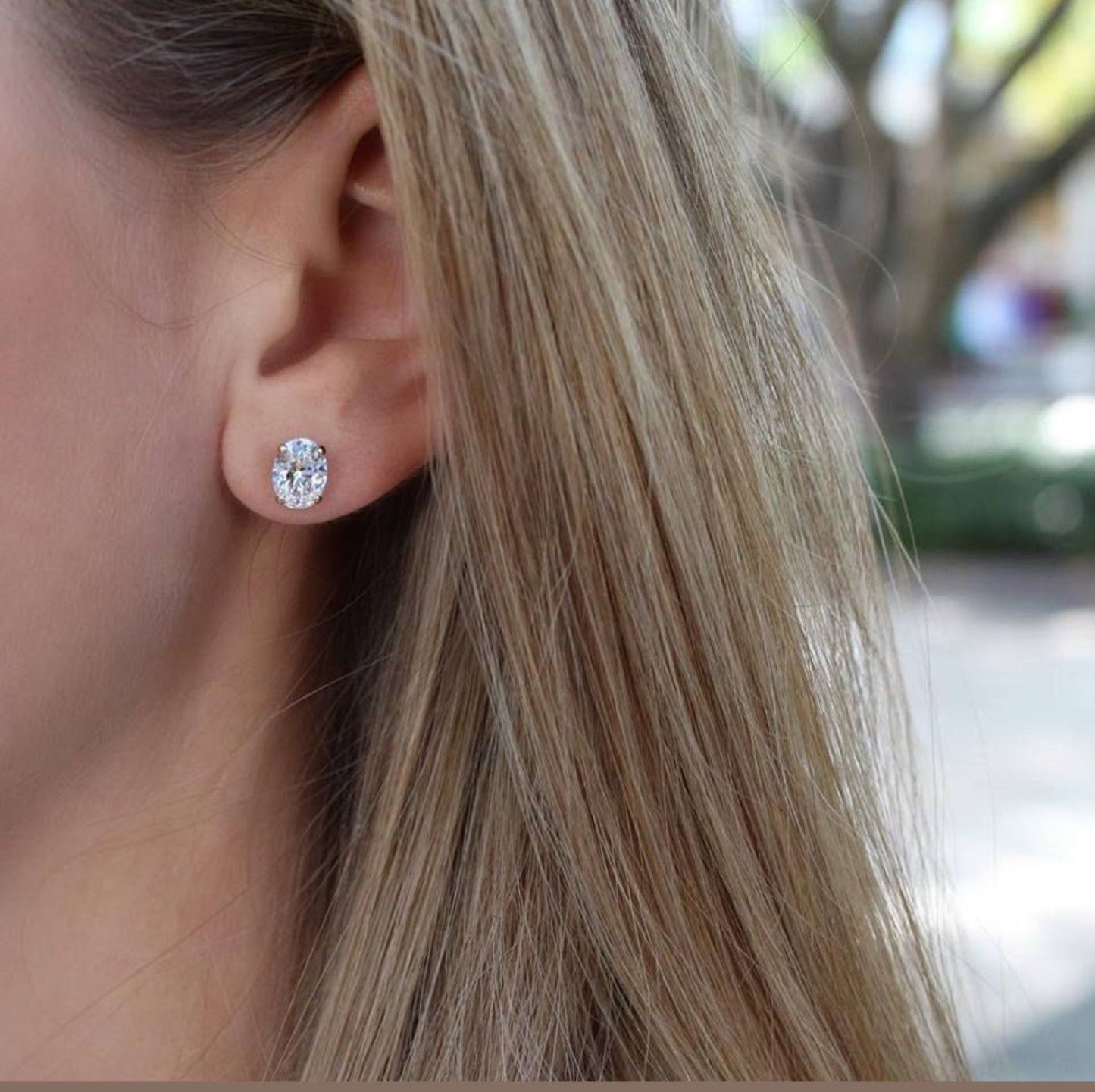 Oval Diamond Stud Earrings