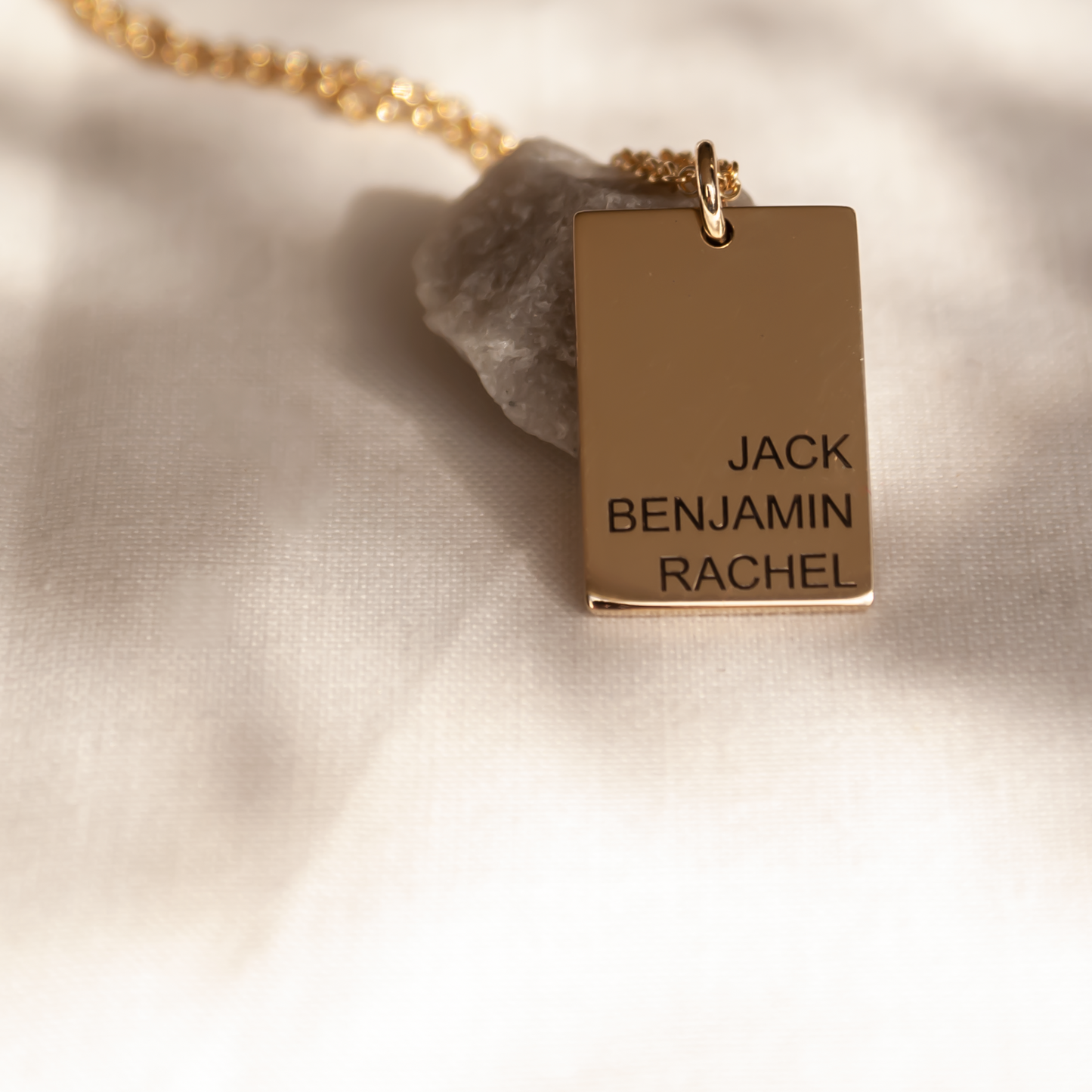9ct Gold signature name bar necklace engraved with your special people.