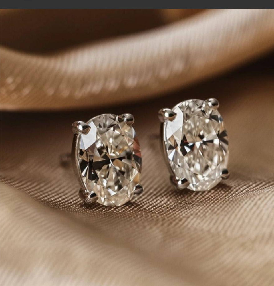 Oval Diamond Stud Earrings