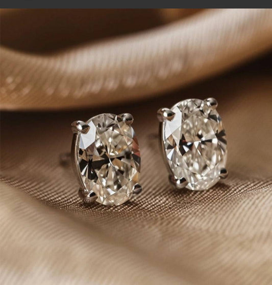 Oval Diamond Stud Earrings