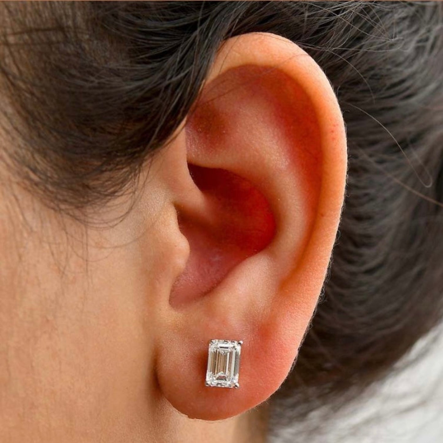 Emerald Cut Diamond Stud Earrings